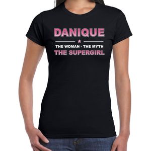 Naam cadeau Danique - The woman, The myth the supergirl t-shirt zwart - Shirt verjaardag/ moederdag/ pensioen/ geslaagd/ bedankt