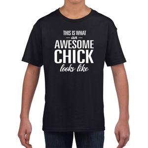 Awesome chick tekst zwart t-shirt  voor meiden / meisjes - tekst shirt voor meisjes