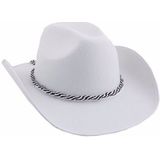 Witte verkleed cowboyhoeden met koord - Carnaval hoeden - Western thema