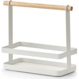 Zeller kruidenrek/keuken organizer staand - wit - 24 x 10 x 20 cm - metaal/bamboe hout