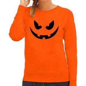 Pompoen gezicht halloween verkleed sweater oranje - dames - horror trui / kleding / kostuum