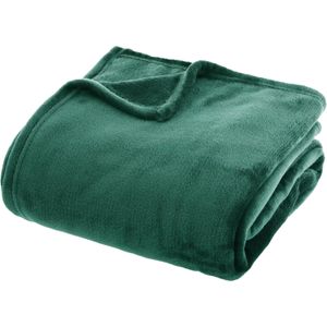 Atmosphera fleece deken/fleeceplaid - smaragd groen - 180 x 230 cm - polyester - Molton Bankdeken