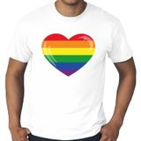 Gay pride grote maten regenboog hart t-shirt - wit plus size homo/regenboog shirt voor heren - gay pride
