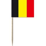 150x Cocktailprikkers BelgiÃ« 8 cm vlaggetje landen decoratie - Houten spiesjes met papieren vlaggetje - Wegwerp prikkertjes