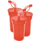 6x stuks afsluitbare drinkbekers rood 400 ml met rietje - sport bekers/limonade bekers - peuters/kinderen