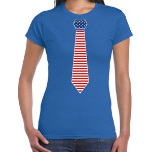 Bellatio Decorations verkleed t-shirt voor dames - Amerikaanse stopdas - blauw - themafeest