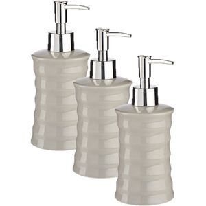 3x stuks zeeppompje/zeepdispenser lichtgrijs keramiek 18 cm - Navulbare zeep houder 260 ml