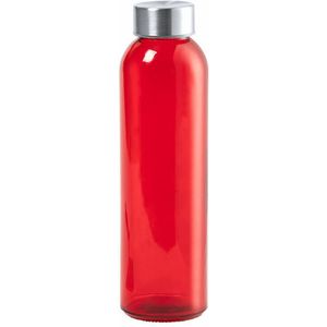 Glazen waterfles/drinkfles/sportfles - rood transparant - met RVS dop - 500 ml