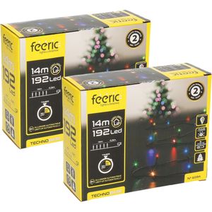 Feeric lights Kerstverlichting - 2x - gekleurd - 14 m- 192 led lampjes - zwart snoer - batterij
