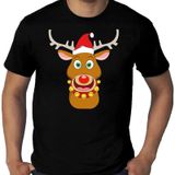 Grote maten fout Kerst t-shirt - Rudolf het rendier met kerstmuts - zwart voor heren -  plus size kerstkleding / kerst outfit