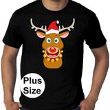 Grote maten fout Kerst t-shirt - Rudolf het rendier met kerstmuts - zwart voor heren -  plus size kerstkleding / kerst outfit