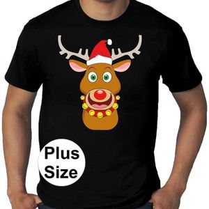 Grote maten fout Kerst t-shirt - Rudolf het rendier met kerstmuts - zwart voor heren -  plus size kerstkleding / kerst outfit