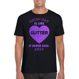 Bellatio Decorations Gay Pride T-shirt voor heren - being gay is like glitter - zwart/paars - LHBTI