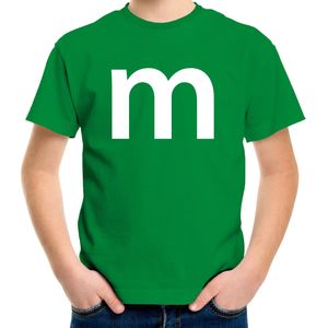 Letter M verkleed/ carnaval t-shirt groen voor kinderen - M en M carnavalskleding / feest shirt kleding / kostuum