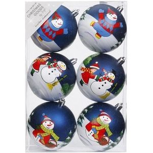 18x Blauwe kerstballen 8 cm kunststof met print - Onbreekbare plastic kerstballen - Kerstboomversiering blauw