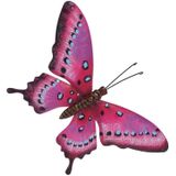 Set van 2x stuks tuindecoratie muur/wand vlinders van metaal in roze en bruin/blauw tinten 44 x 31 cm