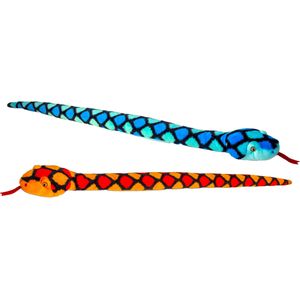 Keel Toys Slangen - 2 stuks - pluche - rood-blauw - knuffel dier - 100 cm
