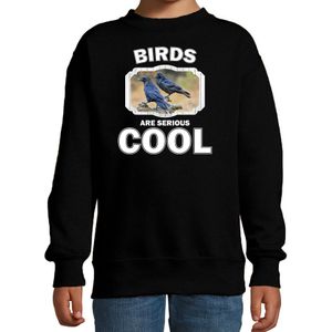 Dieren vogels sweater zwart kinderen - birds are serious cool trui jongens/ meisjes - cadeau raaf/ vogels liefhebber - kinderkleding / kleding