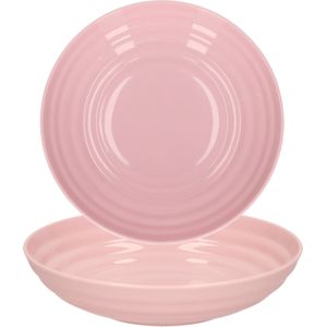 PlasticForte Rond bord/camping - 4x - diep bord - D19 cm - oud roze - kunststof - soepborden