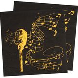 Santex muziek thema feest servetten - 40x stuks - 25 x 25 cm - papier - zwart/goud