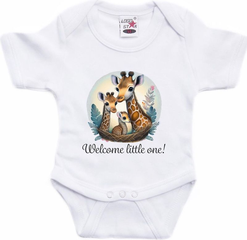 Bellatio Decorations Baby rompertje - welkom kleintje - baby giraf - wit - kraam cadeau - babyshower - cadeau romper