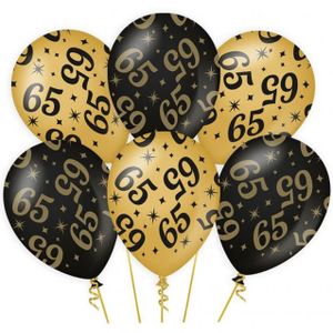 18x stuks Leeftijd verjaardag feest ballonnen 65 jaar geworden zwart/goud 30 cm - Feestartikelen/versiering