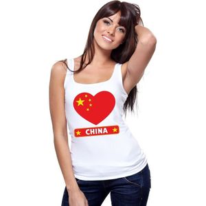 China singlet shirt/ tanktop met Chinese vlag in hart wit dames