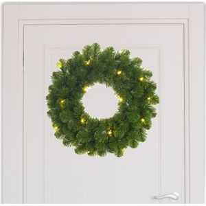 Kerstkrans/dennenkrans - groen - verlichting - D60 cm - kerstkransen