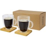 Seasons dubbelwandige koffieglazen 350 ml - set van 2x stuks - met bamboe onderzetters - Espresso glazen