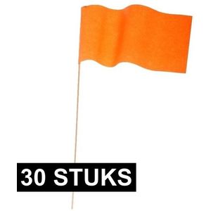 30x Oranje papieren zwaaivlaggetje - Holland supporter/Koningsdag feestartikelen
