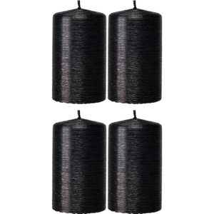 4x Zwarte cilinderkaarsen/stompkaarsen 6 x 10 cm 25 branduren - Geurloze zwartkleurige kaarsen - Woondecoraties