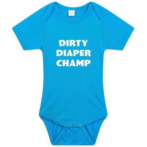 Dirty Diaper Champ tekst baby rompertje blauw jongens - Kraamcadeau - Babykleding