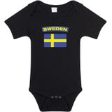 Sweden baby rompertje met vlag zwart jongens en meisjes - Kraamcadeau - Babykleding - Zweden landen romper