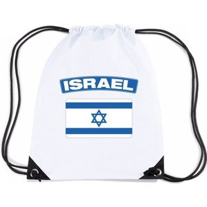 Israel nylon rijgkoord rugzak/ sporttas wit met Israelische vlag