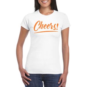 Bellatio Decorations Verkleed T-shirt voor dames - cheers - wit - oranje glitter - carnaval
