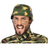 Carnaval verkleed set Leger soldaten helm - camouflage schmink stift - Uzi machinegeweer 23 cm - accessoires set militairen