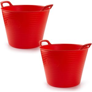 Plasticforte Flexibele emmer/kuip - 2x stuks - rood - 42 liter - ECO kunststof - rond - 38 x 45 cm