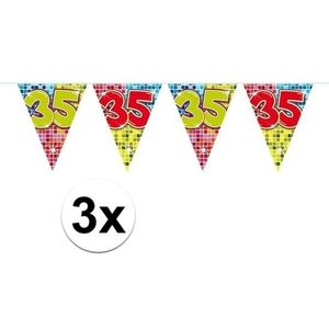 3x Mini vlaggenlijn / slinger - verjaardag 35  jaar - 300 cm