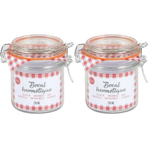 Urban Living Weckpot/inmaakpot - 2x - 250 ml - glas - met beugelsluiting - D8.5 x H10 cm