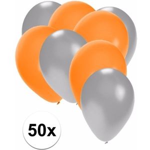 50x ballonnen zilver en oranje - knoopballonnen
