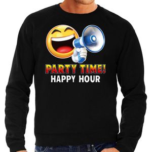 Funny emoticon sweater Party time happy hour zwart voor heren - Fun / cadeau trui