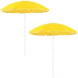 2x Verstelbare strand/tuin parasols geel 150 cm - Zonbescherming - Voordelige parasols