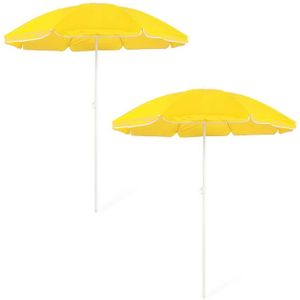 2x Verstelbare strand/tuin parasols geel 150 cm - Zonbescherming - Voordelige parasols