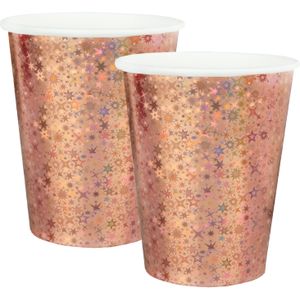 Santex feest wegwerp bekertjes - glitter - 20x stuks - 270 ml - rosegoud - karton