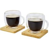 Seasons dubbelwandige koffieglazen 250 ml - set van 2x stuks - met bamboe onderzetters - Espresso glazen