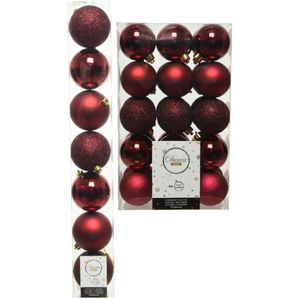 Kerstversiering kunststof kerstballen donkerrood 6-8 cm pakket van 44x stuks - Kerstboomversiering