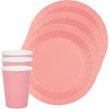 Santex feest/verjaardag servies set - 20x bordjes en bekertjes - roze - karton