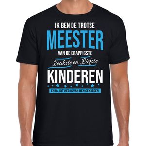 Trotse meester cadeau t-shirt zwart voor heren - wit en blauwe letters - verjaardag / bedankje / cadeau shirts voor leraar