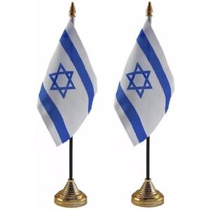 2x stuks Israel tafelvlaggetje 10 x 15 cm met standaard - Landen vlaggen feestartikelen/versiering