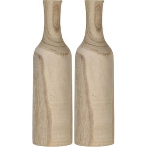 2x Houten vaas/vazen fles bruin 47 x 14 cm rond - Flesvormige decoratie vazen van paulownia hout 8 liter - woondecoratie/woonaccessoires